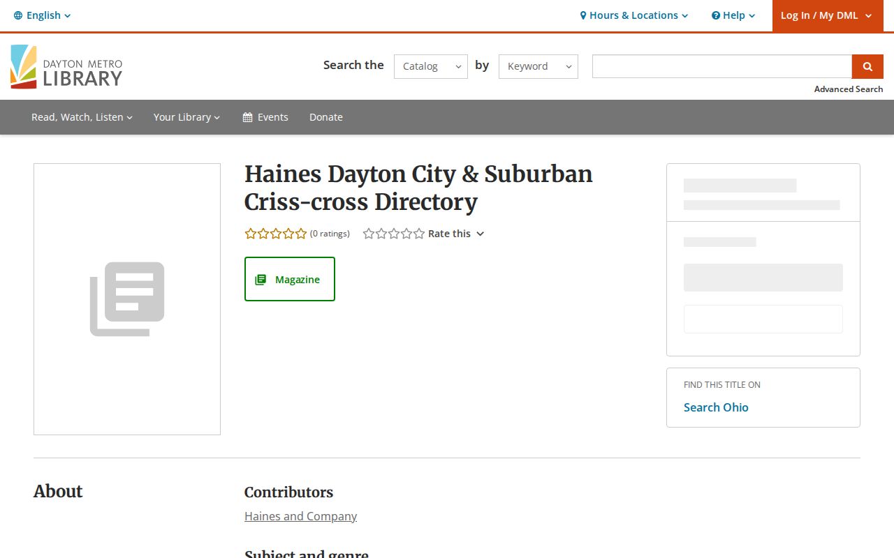 Huber Heights city directory Haines criss-cross catalog record