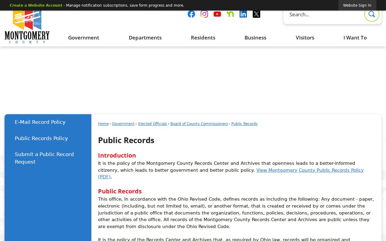 Huber Heights residents directory view of Montgomery County public-records routing