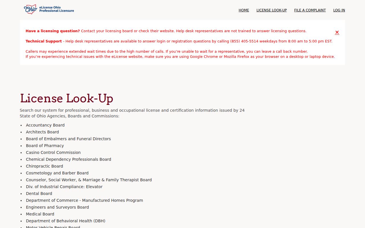 Huber Heights resident lookup Ohio eLicense credential search