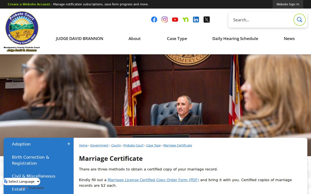 Huber Heights resident lookup Montgomery marriage certificate request