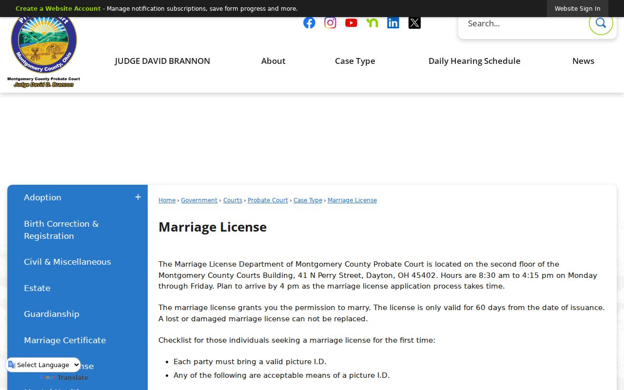 Huber Heights resident lookup Montgomery marriage license information